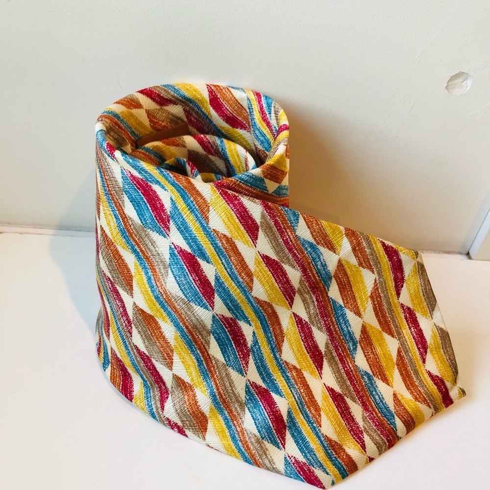 Missoni Multicolor Geometric Silk Tie - Yellow, Teal, Red, Brown